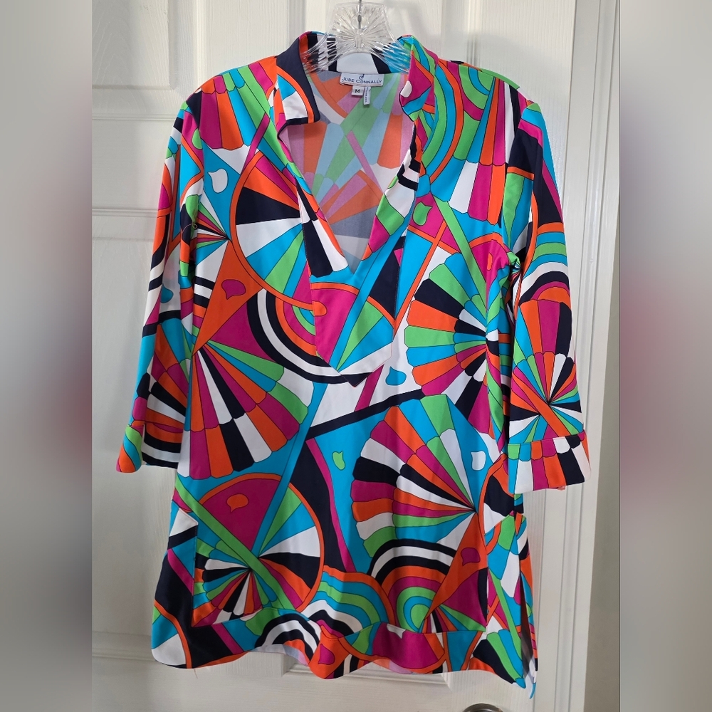 Jude Connally Womens Multi Color Geometric Print Shift Dress Size M Made in USA